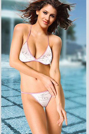 Costume Mare Bikini Bianco Bordo Rosa