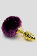 Plug Anale Spiral Oro 6cm con Pon Pon Viola