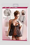 Baby Doll e String in Pizzo Nero e Vibratore. Taglia LXL